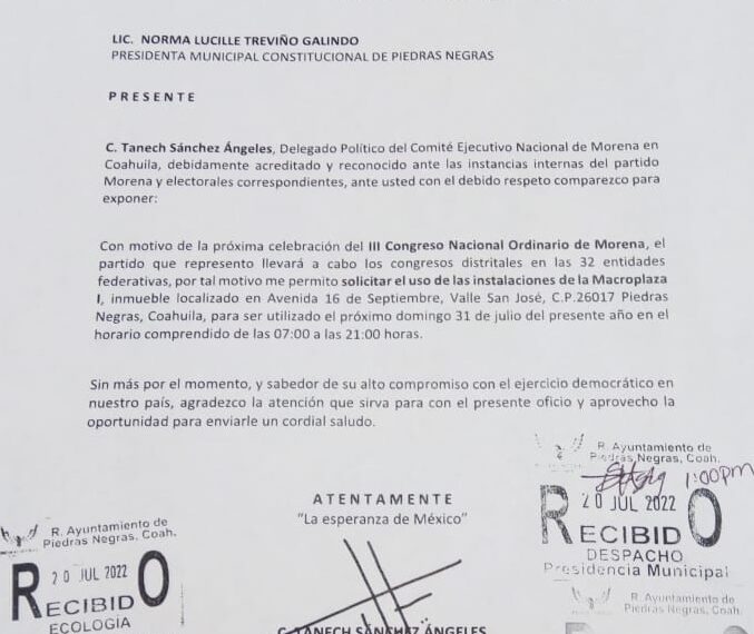Municipio de Piedras Negras negó a MORENA uso de Macroplaza para votación de este domingo