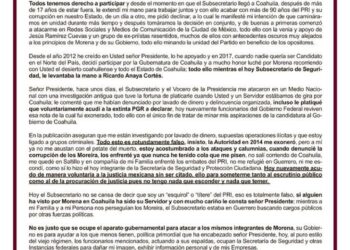 Guadiana acusa a Mejía Berdeja ante AMLO de usar las instancias de Gobierno en su contra
