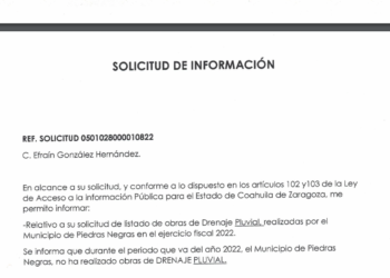 Oficial: Reconoce Municipio que en nueve meses no hubo ninguna obra pluvial en Piedras Negras