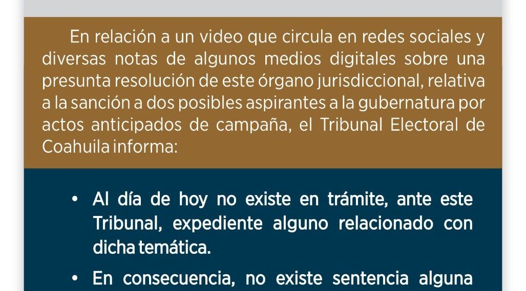 Aclara Tribunal de Coahuila no ha sancionado a Berdeja y Luis Fernando Salazar por actos anticipados de campaña