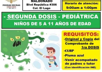 Mañana martes y el miércoles segunda dosis antiCOVID a niños en Piedras Negras