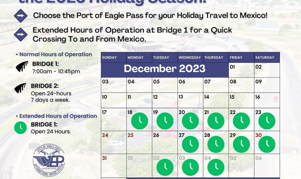 Publican calendario de apertura de Puente Uno las 24 hrs por temporada navideña