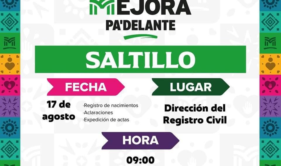 INVITA COAHUILA A BRIGADA DE REGISTRO CIVIL EN SALTILLO
