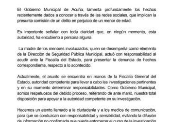 Comunicado oficial Gobierno de Acuña