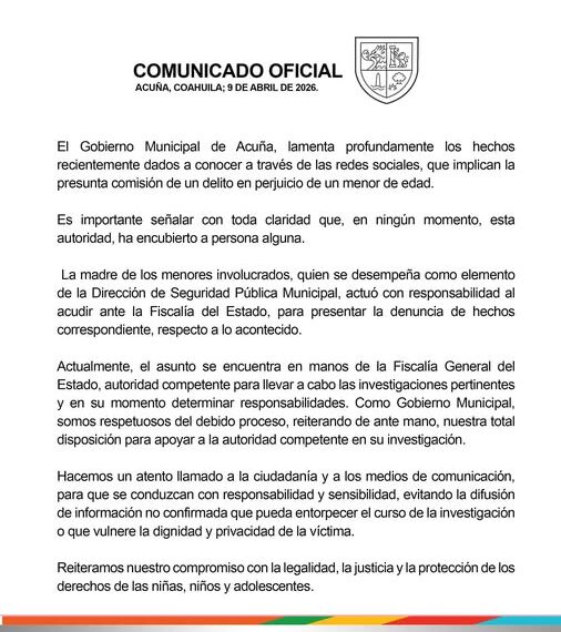Comunicado oficial Gobierno de Acuña