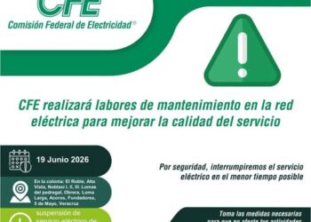 Informa CFE suspensión temporal de servicio eléctrico por trabajos de mantenimiento