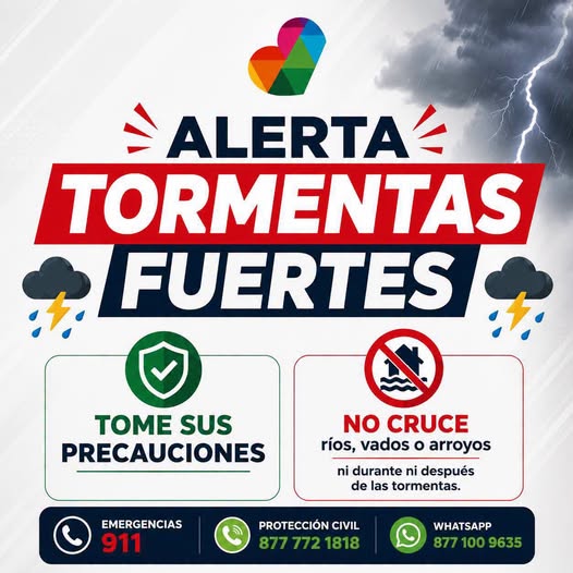 Alerta por tormentas fuertes en Acuña